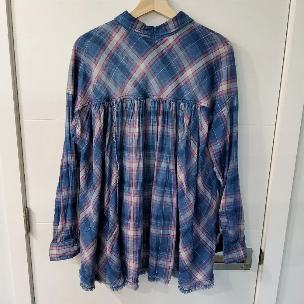 Free People Seeking Starlight Plaid Button Down Size L
